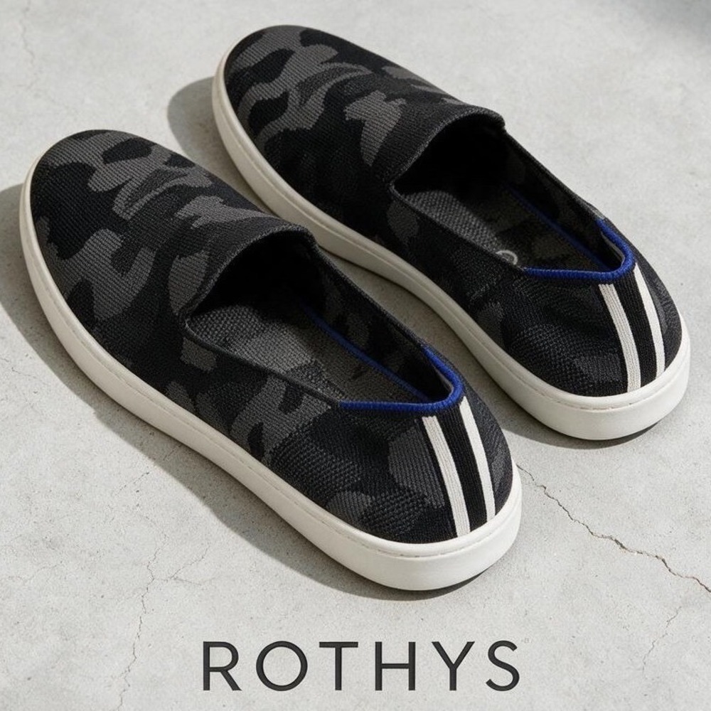 Rothys The Sneaker Grey Camo Slip On Knit Shoes Womens 10